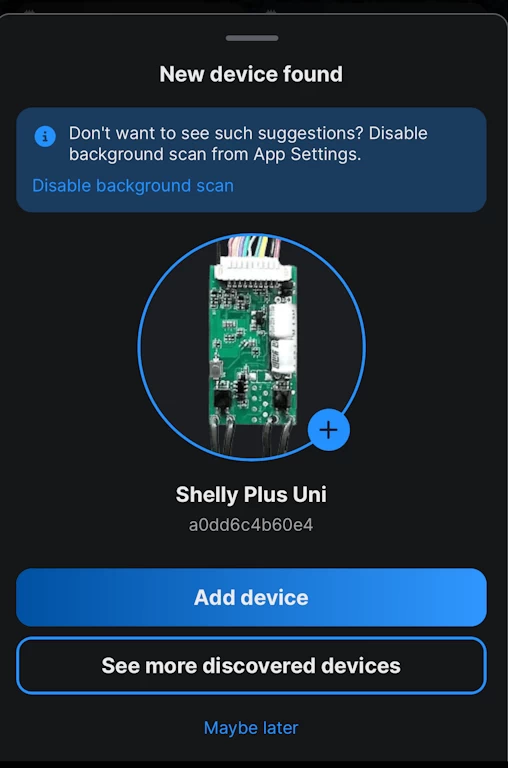 Shelly Plus Uni Einbindung in der App