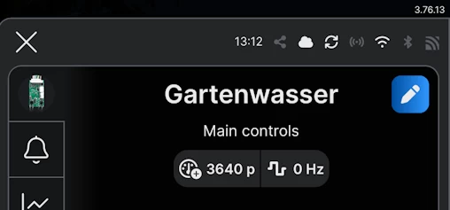 Erste Testmessung von 10 Litern im Shelly Dashboard